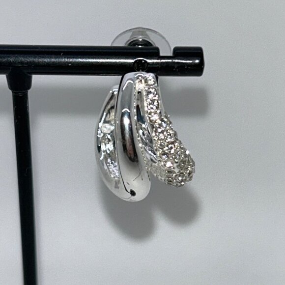 Gloria Vanderbilt Post Hoop Earrings Silver-Tone Rhinestone Classic Style - Picture 2 of 8